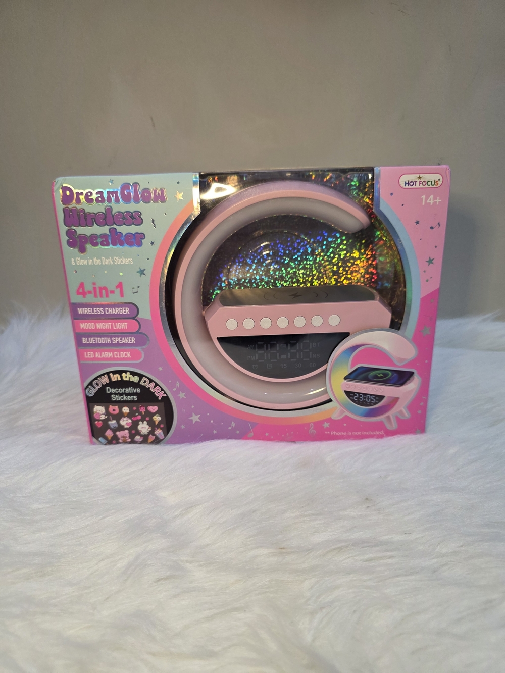 Pink 4-in-1 Wireless Speaker with LED Night Light & Charger
